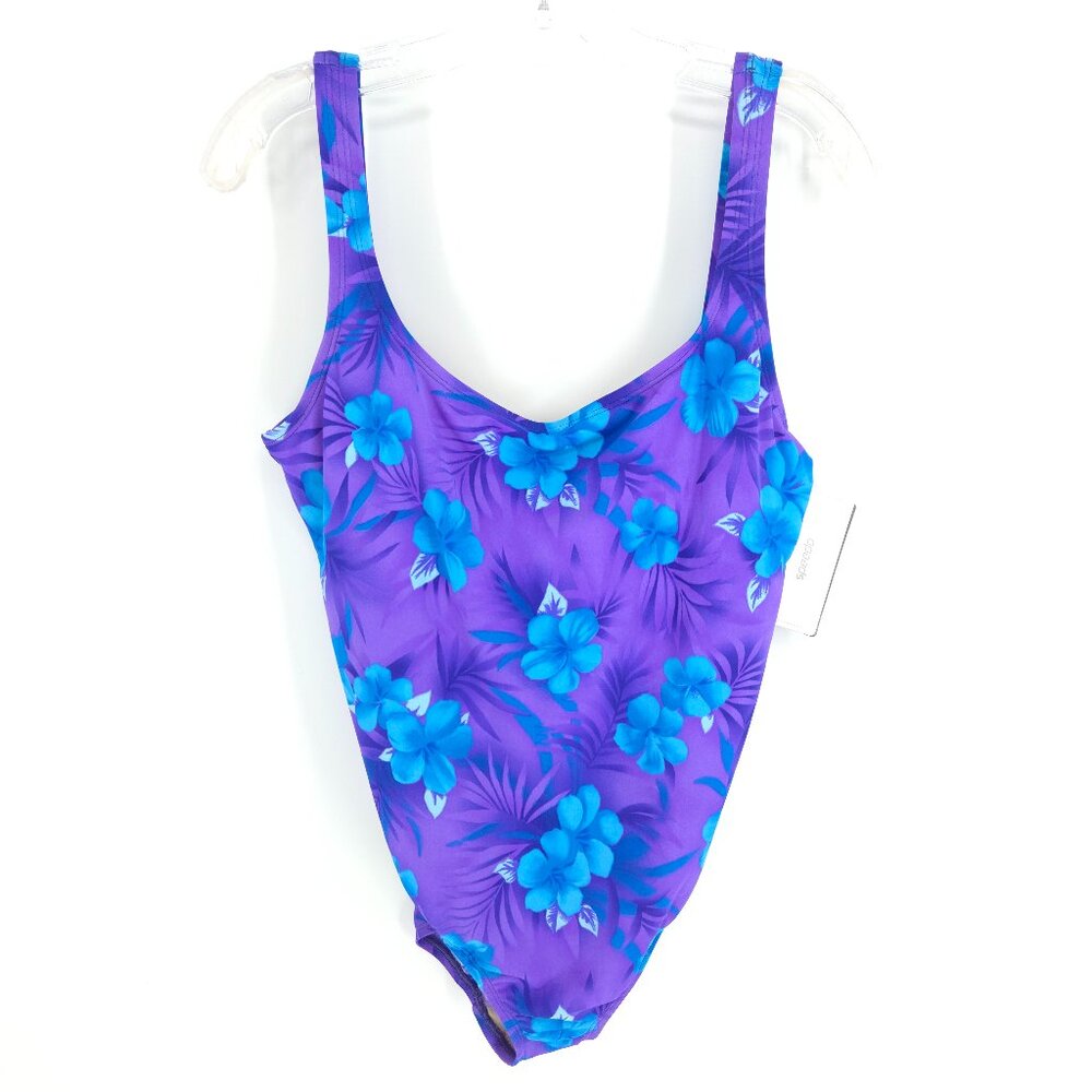 Speedo Floral One Piece Deep back Full coverage Summer Beach Plus Size Curvy 18
